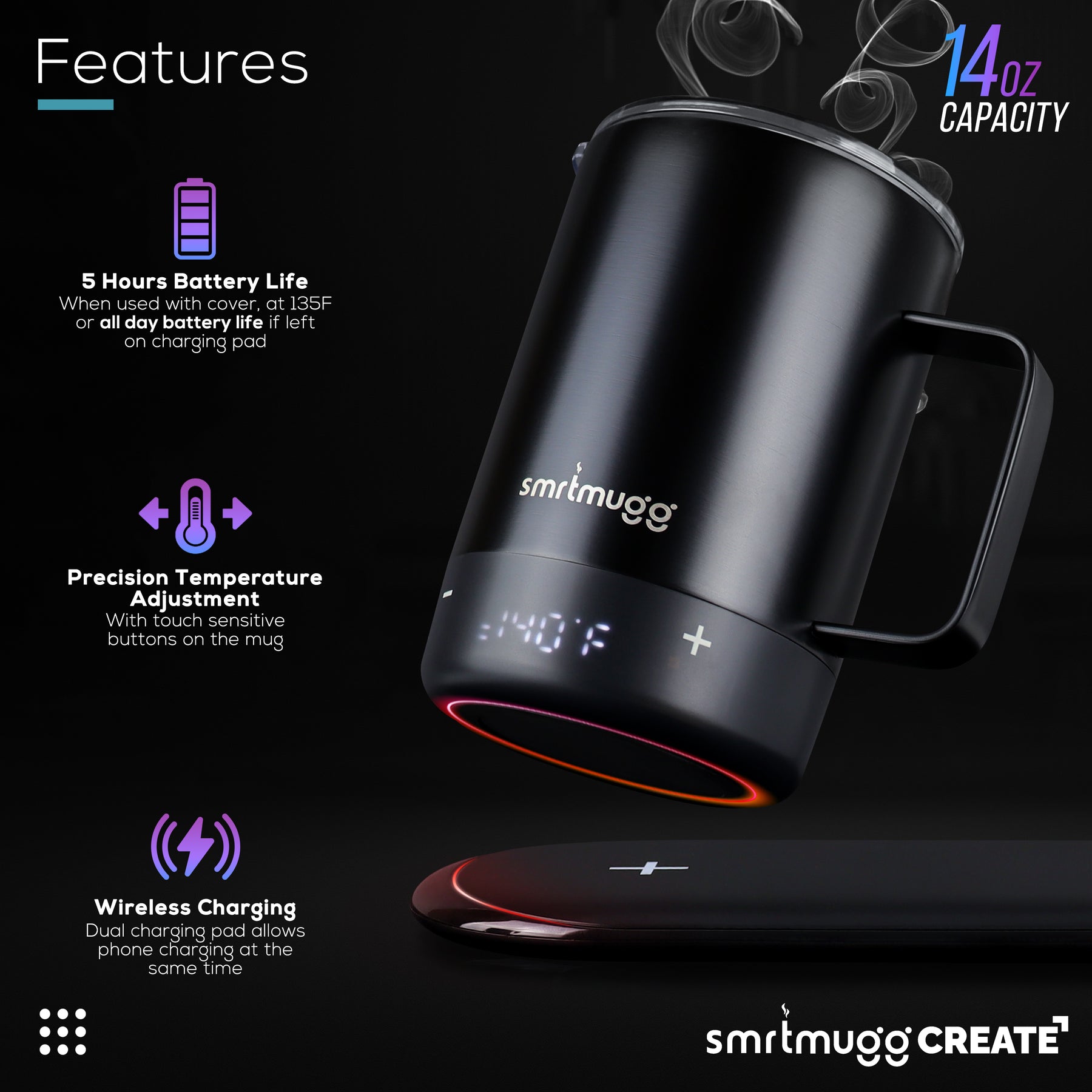 2 in 1 Coffee Cup Heater Mug Warmer Phone Wireless Charging Plate